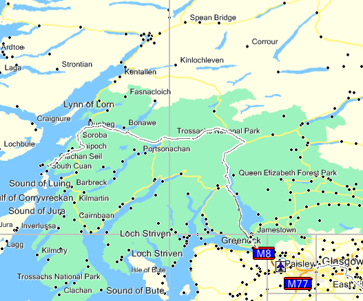map showing route from Glasgow to Seil